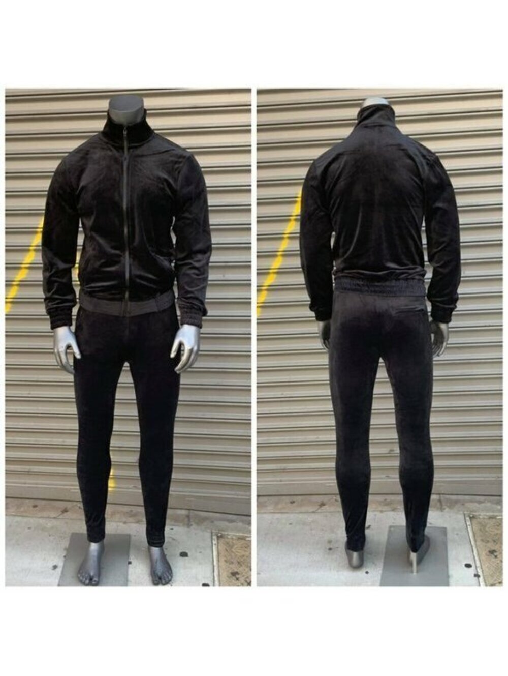 Men's Black Fitted Fashion Velour Full Zip Tracksuit